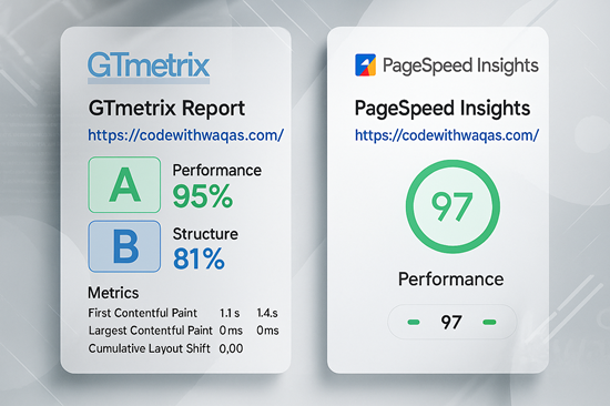 GTmetrix and PageSpeed reports